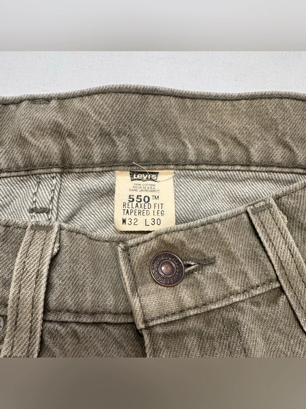 Vintage 70s Orange Tab Levi's 550 Relaxed Fit Taupe Denim Jeans Men's 32 x 30